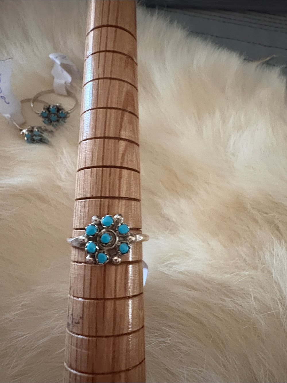 Sterling Silver Turquoise Cluster Ring - Floral Blue Turquoise